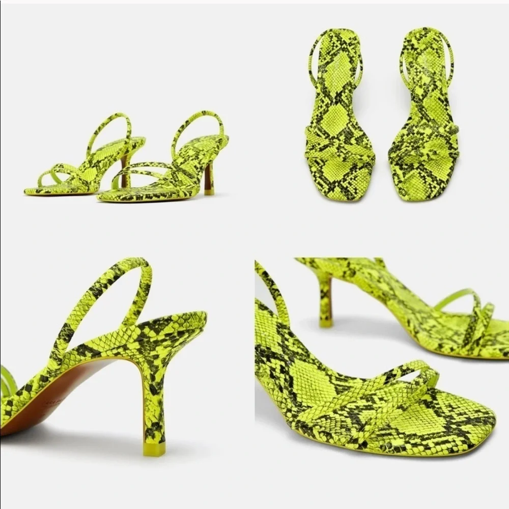 Zara Neon Animal Print Strappy Sandals - Picture 4 of 5